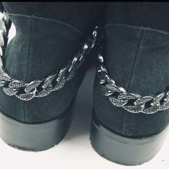 KARL LAGERFELD PARIS, Shay Chain-Trim Suede Knee-High Boots, Sz 9, Worn Once - Picture 6 of 11